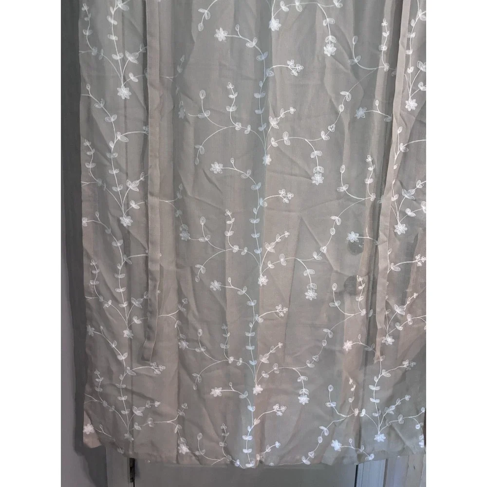 Curtain Panels (2) Sheer Beige White Embroidered Balloon Style‎ 39x63 Boho Girly